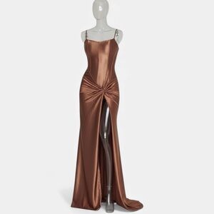Abyss by Abby “West” Bronze Satin Corset Gown | NWT Formal Maxi Dress Sz Small